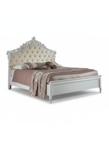 Letto matrimoniale barocco legno ecopelle bianco oro 190x215x169