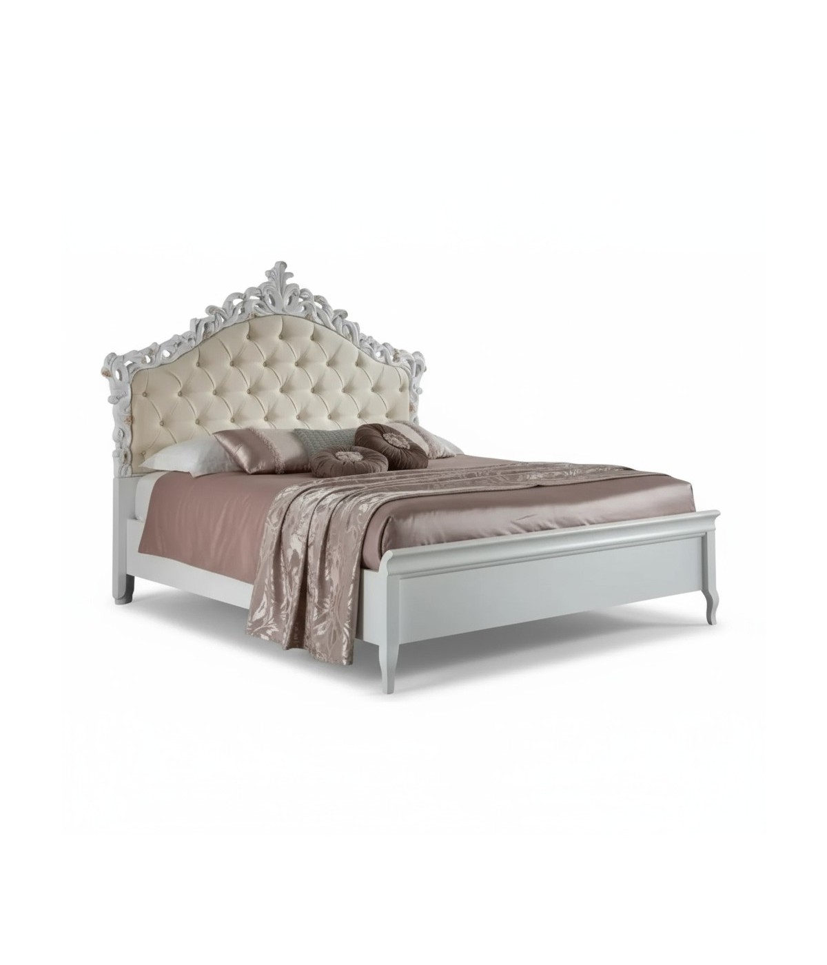 Letto matrimoniale barocco legno ecopelle bianco oro 190x215x169