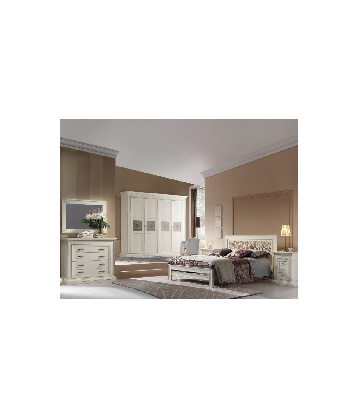 Camera completa legno shabby bianco anticato