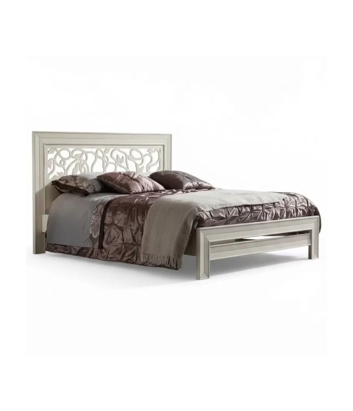 Letto arte povera traforato legno shabby bianco anticato 183x210x117