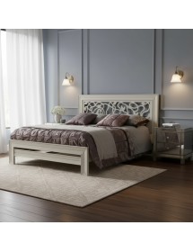 Letto arte povera traforato legno shabby bianco anticato 183x210x117