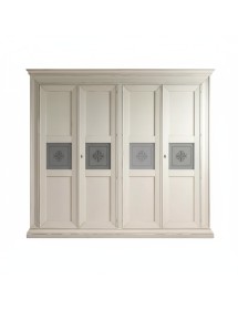 Armadio 4 porte serigrafate legno shabby bianco anticato 286x66x252