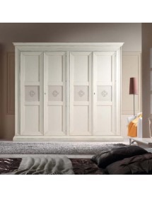 Armadio 4 porte decorate legno shabby bianco anticato 286x66x252
