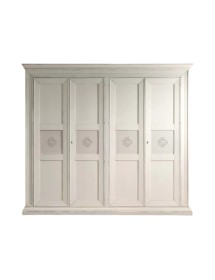 Armadio 4 porte decorate legno shabby bianco anticato 286x66x252