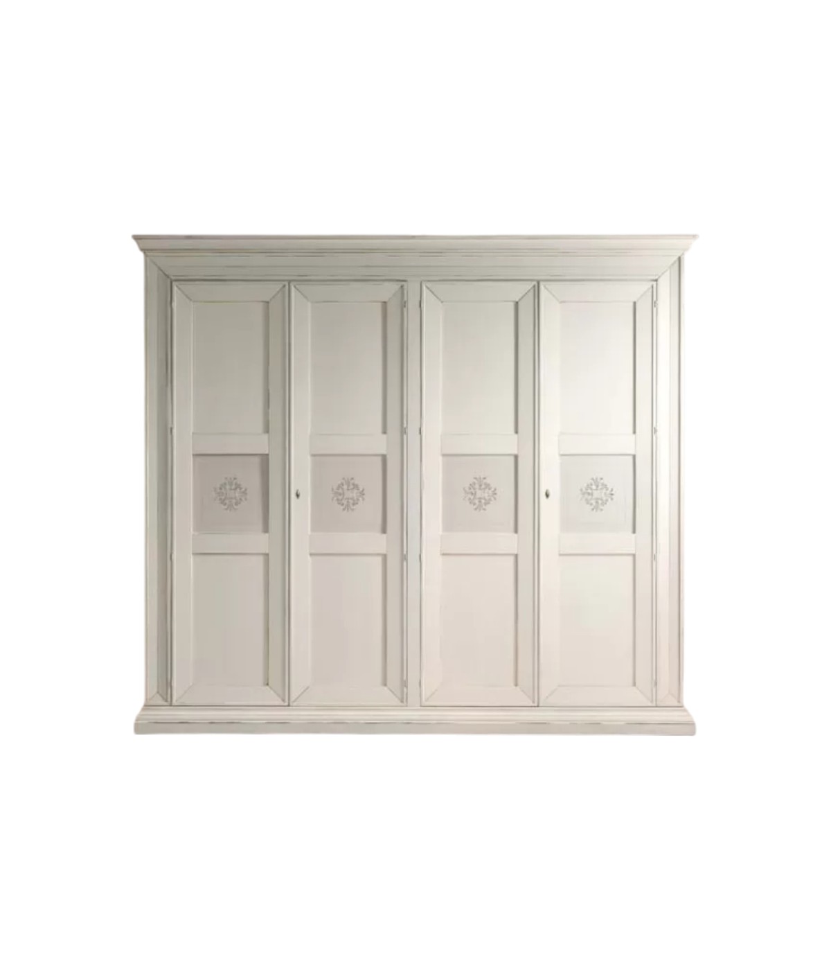 Armadio 4 porte decorate legno shabby bianco anticato 286x66x252