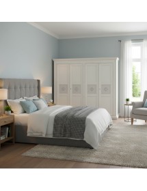 Armadio 4 porte decorate legno shabby bianco anticato 286x66x252