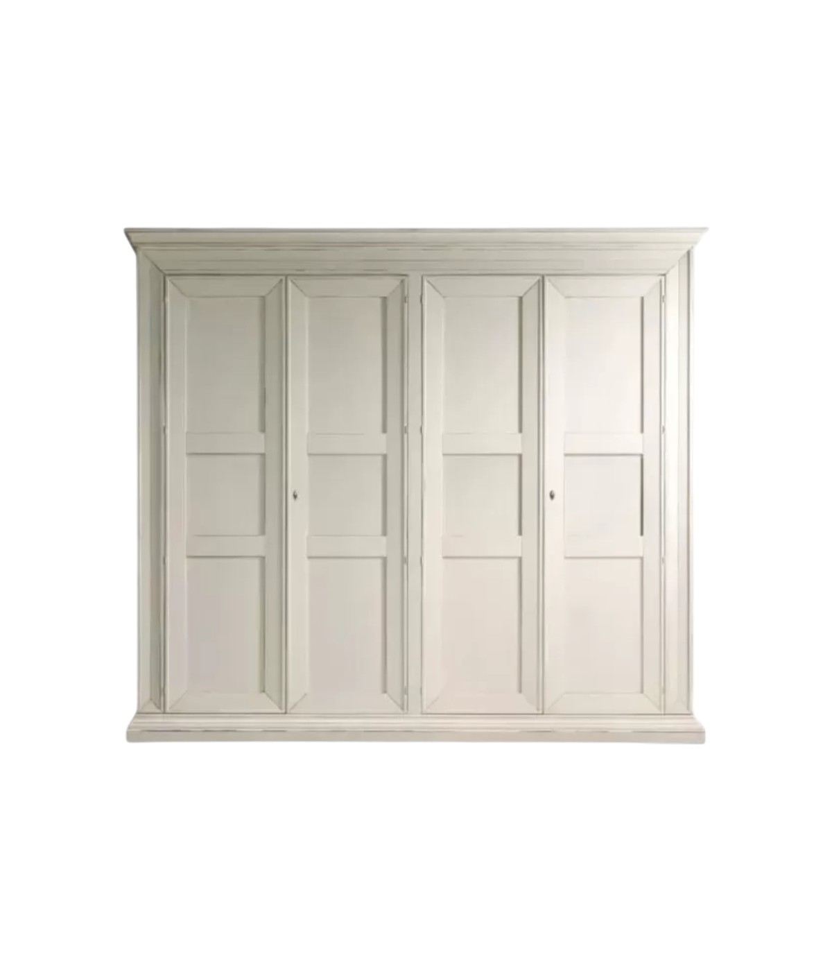 Armadio 4 porte legno shabby bianco anticato 286x66x252