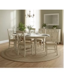 Tavolo rotondo allungabile legno shabby avorio anticato 100x100x80 120x120x80