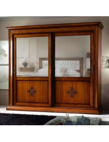 Armadio 2 porte scorrevoli classico intaglio noce bassano 286x66x252