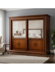 Armadio 2 porte scorrevoli classico intaglio noce bassano 286x66x252