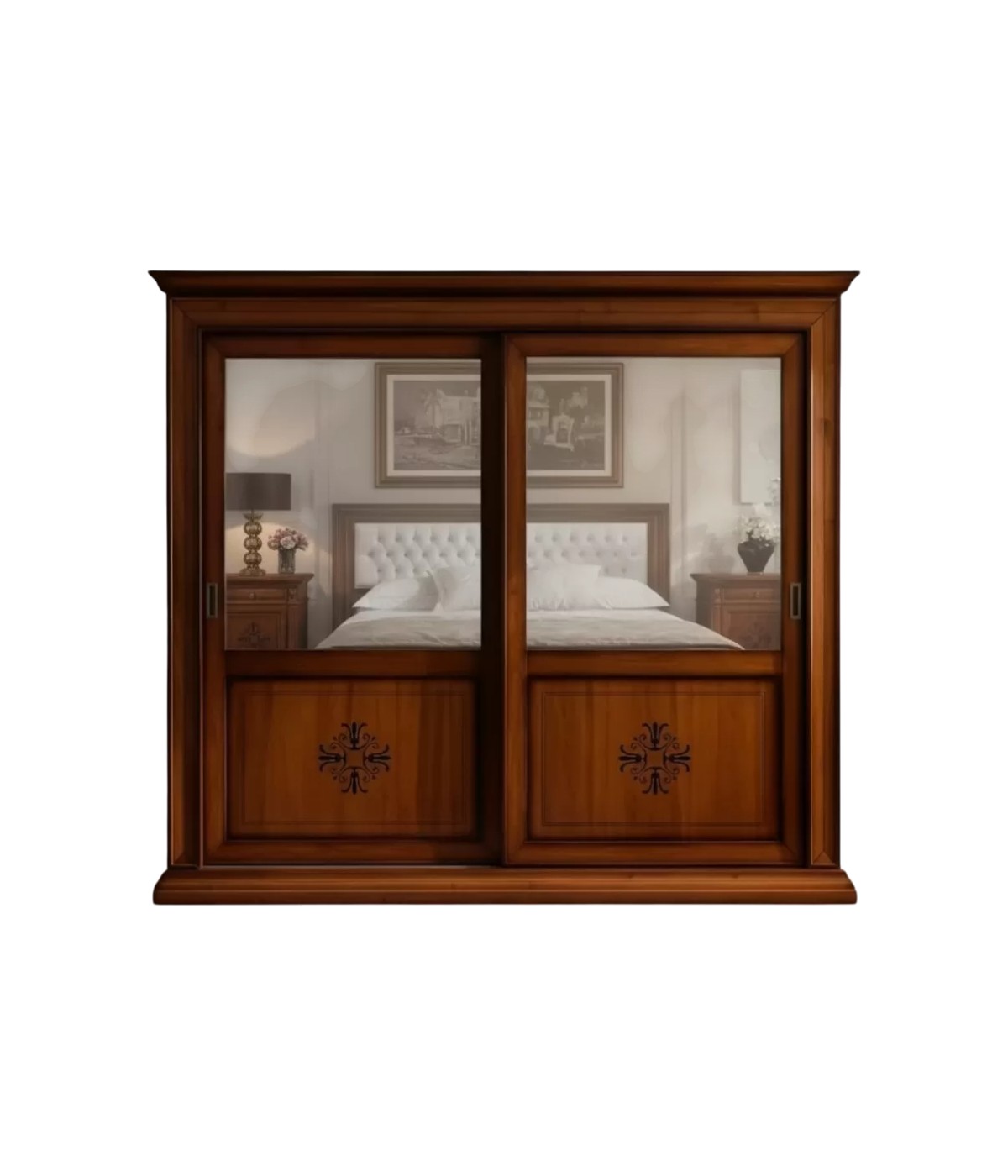Armadio 2 porte scorrevoli classico intaglio noce bassano 286x66x252