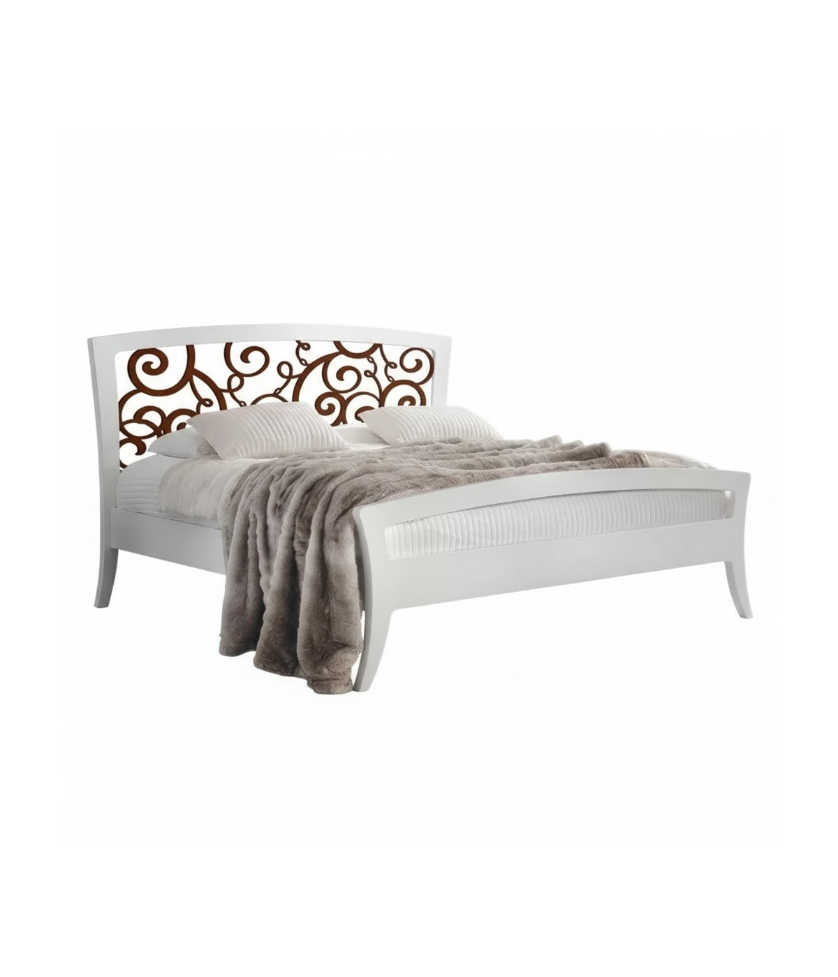 Letto shabby traforato legno bicolore bianco noce 184x210x120