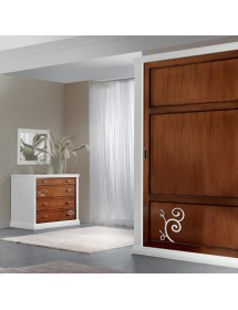 Cassettiera 4 cassetti legno shabby bicolore decorato 128x55x95