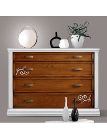 Cassettiera 4 cassetti legno shabby bicolore decorato 128x55x95