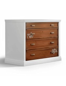 Cassettiera 4 cassetti legno shabby bicolore decorato 128x55x95
