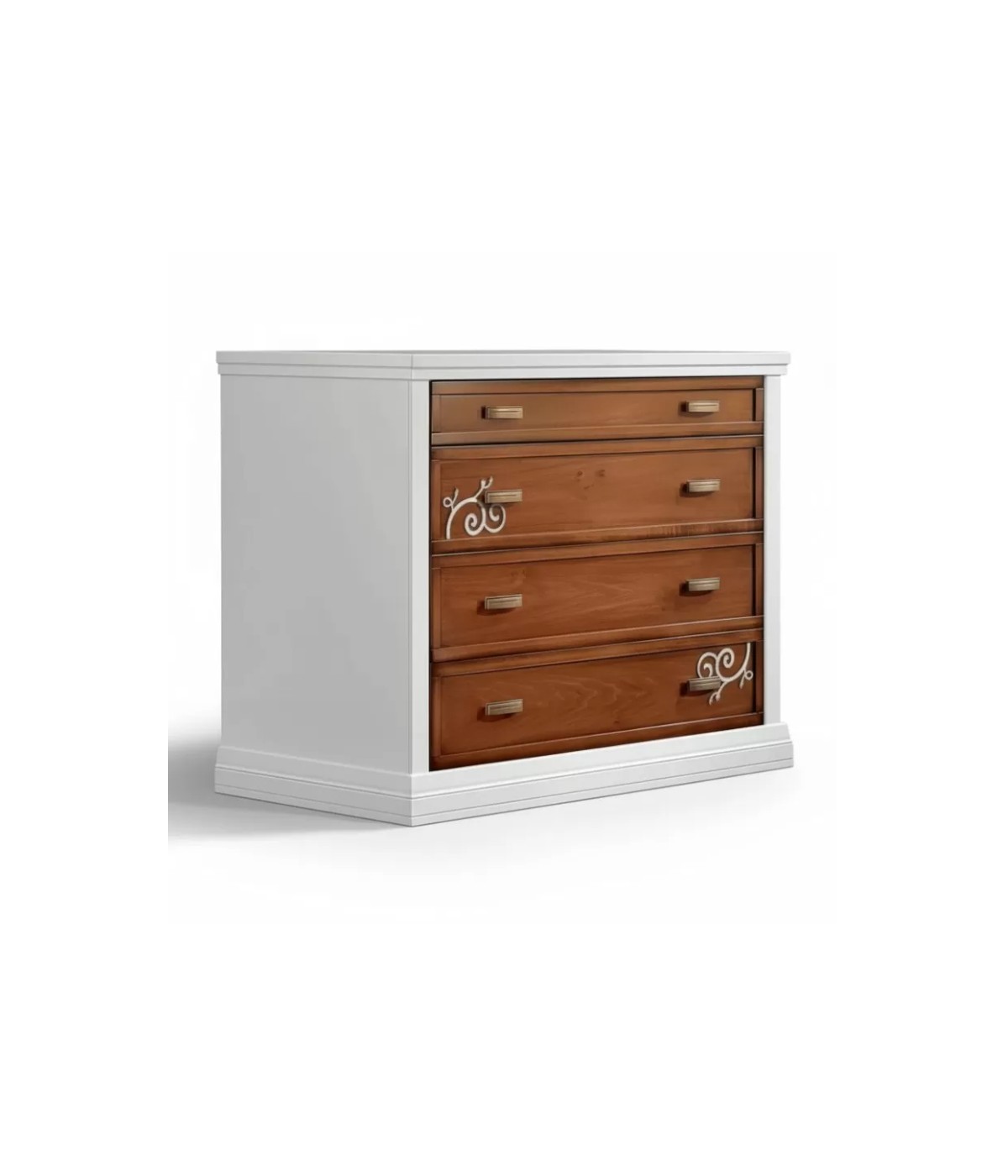 Cassettiera 4 cassetti legno shabby bicolore decorato 128x55x95