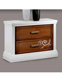 Comodino 2 cassetti legno bicolore decoro destro 63x39x54