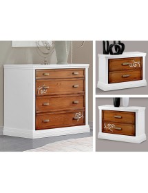 Comodino 2 cassetti legno bicolore decoro sinistro 63x39x54