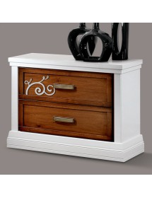 Comodino 2 cassetti legno bicolore decoro sinistro 63x39x54