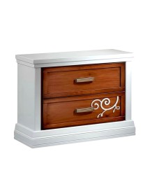 Comodino 2 cassetti legno bicolore decoro destro 63x39x54