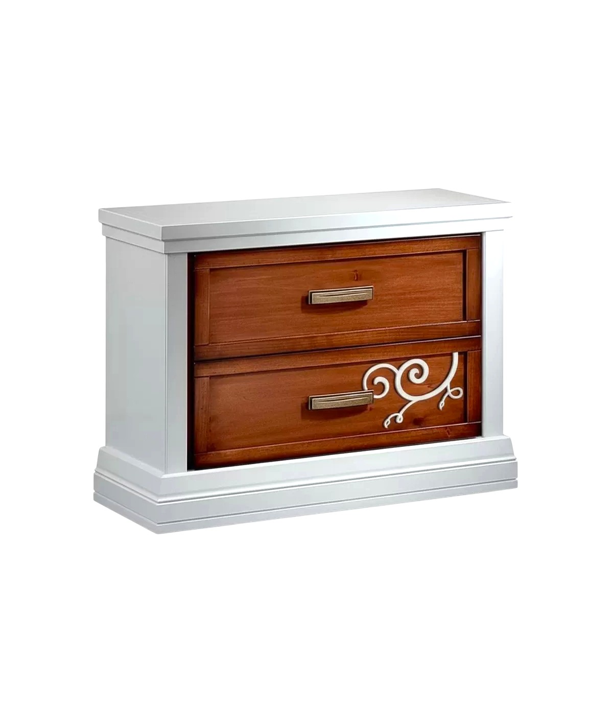 Comodino 2 cassetti legno bicolore decoro destro 63x39x54