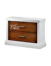 Comodino 2 cassetti legno bicolore decoro sinistro 63x39x54