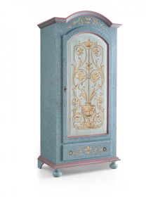 ARMADIO 1 PORTA LEGNO SHABBY AZZURRO CENERE DECORATO 96X56X196 (1419)