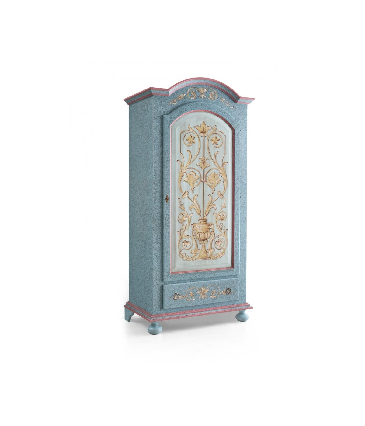 ARMADIO 1 PORTA LEGNO SHABBY AZZURRO CENERE DECORATO 96X56X196 (1419)