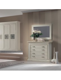 Cassettiera shabby 4 cassetti legno bianco anticato 127x57x111