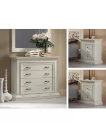 Cassettiera shabby 4 cassetti legno bianco anticato 127x57x111