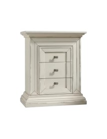 Comodino shabby 3 cassetti legno bianco anticato 62x43x76