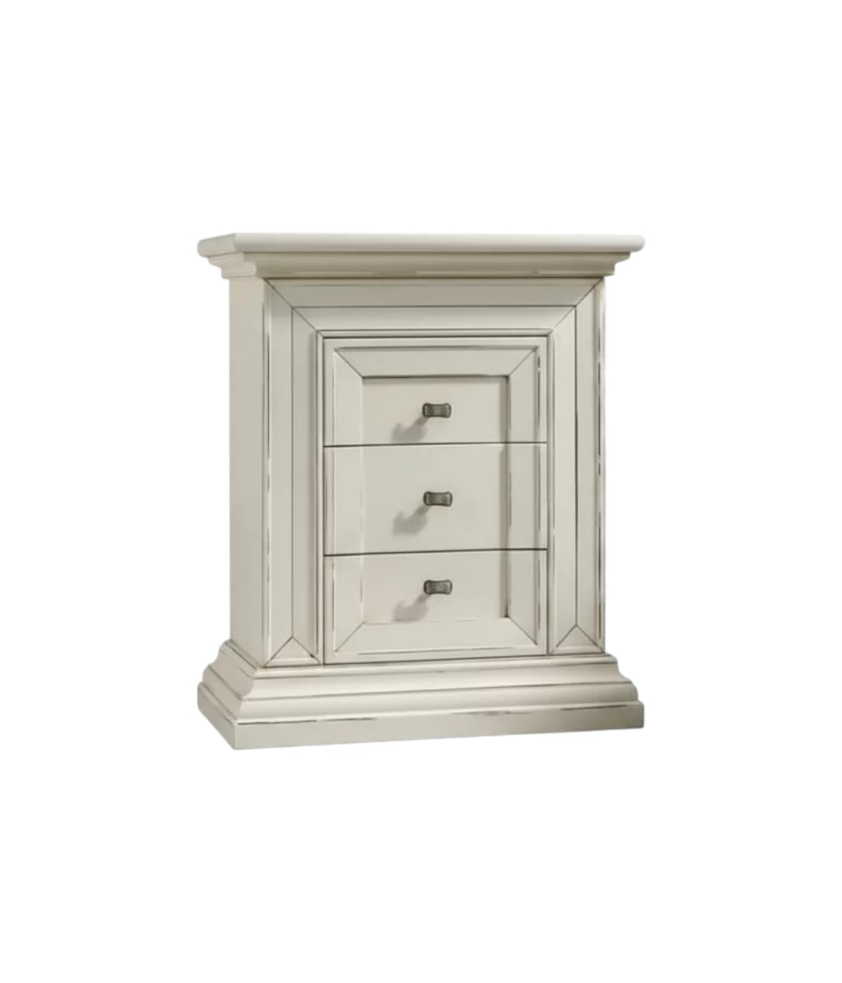 Comodino shabby 3 cassetti legno bianco anticato 62x43x76