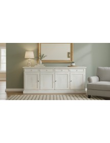 Madia Credenza Shabby chic in legno 4 porte bianco consumato l.205 p.42 h.85