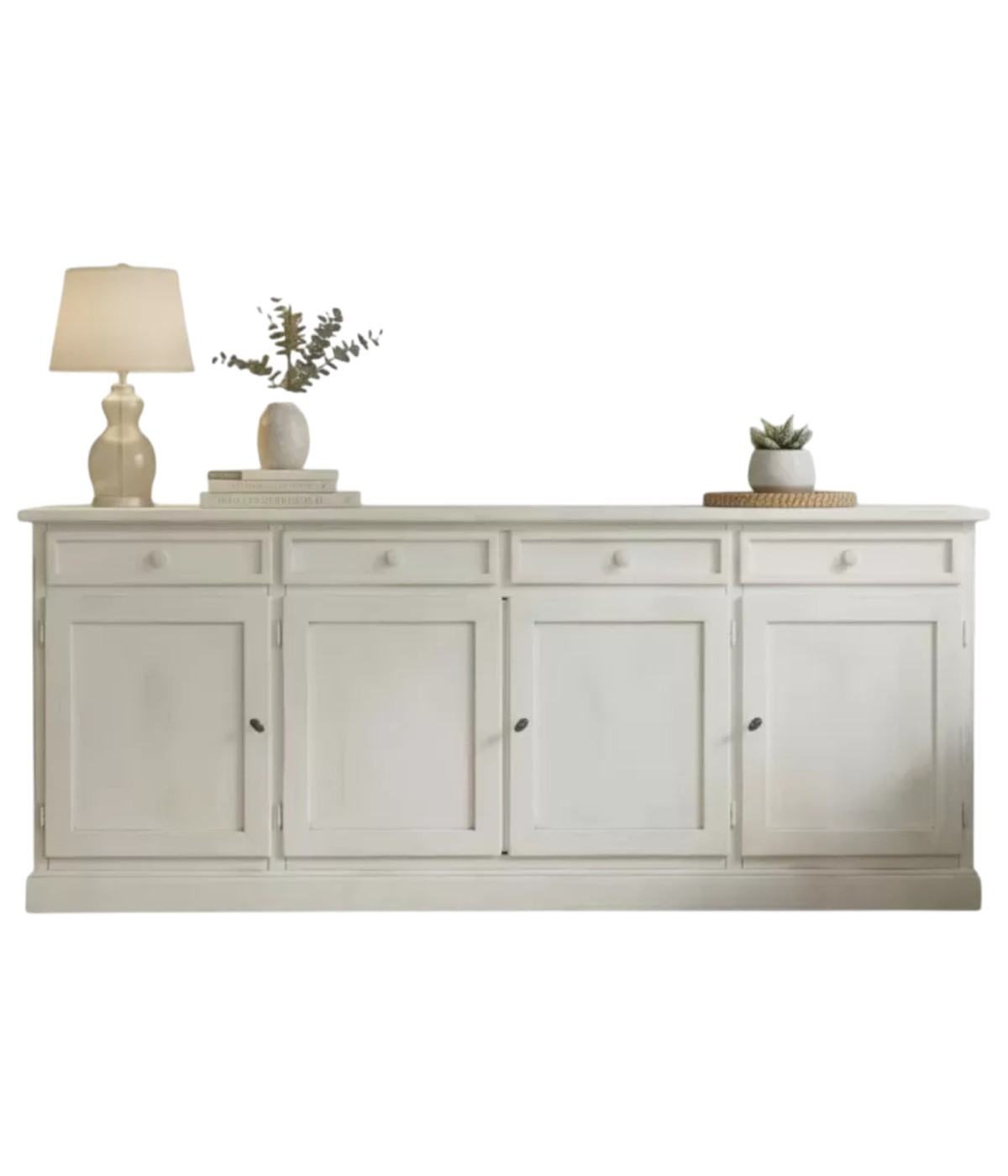 Madia Credenza Shabby chic in legno 4 porte bianco consumato l.205 p.42 h.85