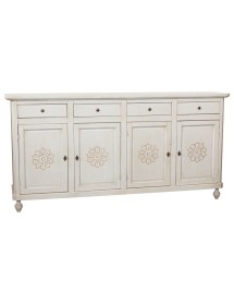 Credenza 4 porte legno shabby bianco anticato con decoro 196X45X98