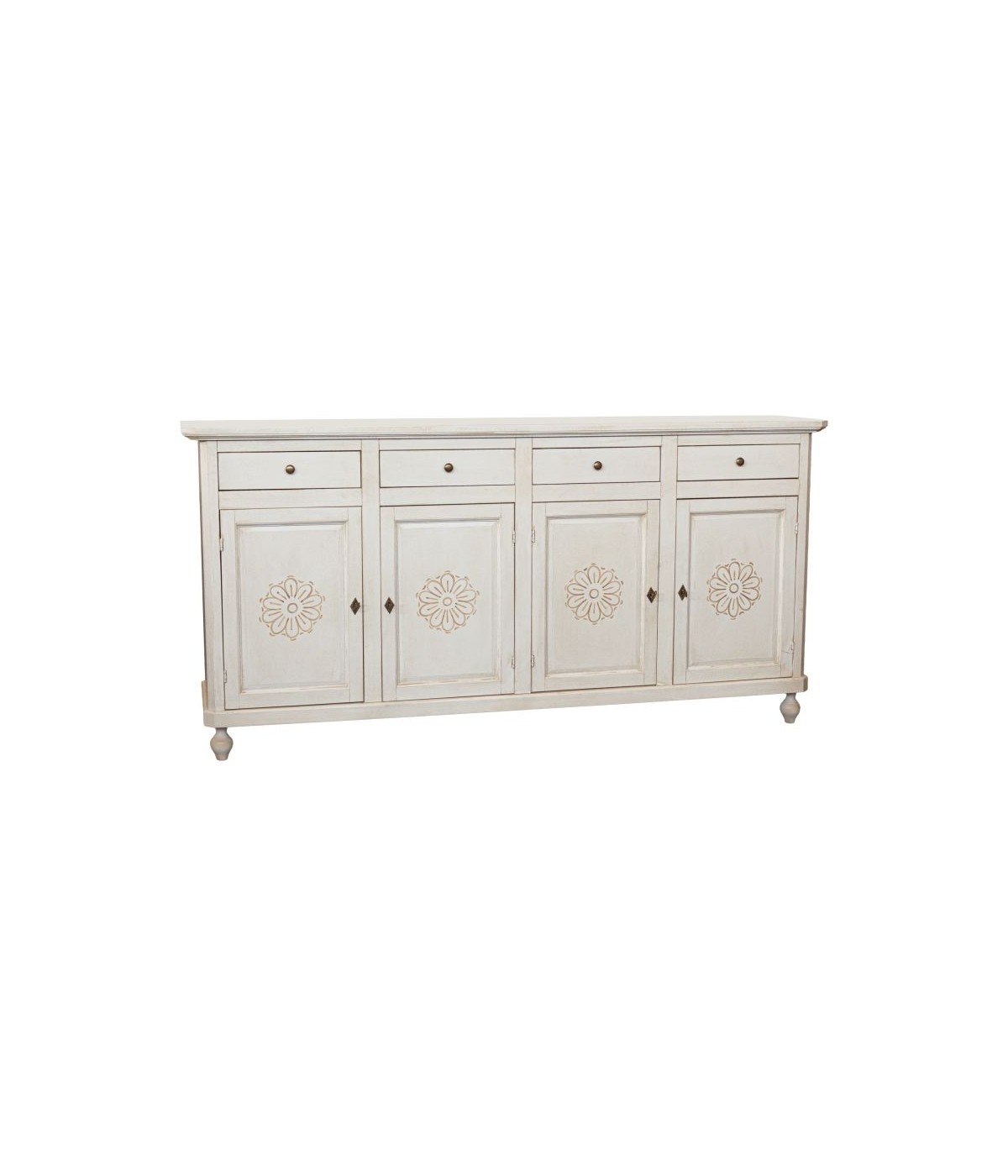 Credenza 4 porte legno shabby bianco anticato con decoro 196X45X98