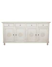 Credenza 4 porte legno shabby bianco anticato con decoro 196X45X98
