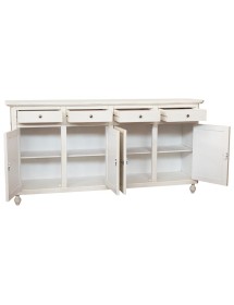 Credenza 4 porte legno shabby bianco anticato con decoro 196X45X98