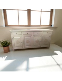 Credenza 4 porte legno shabby bianco anticato con decoro 196X45X98