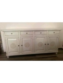 Credenza 4 porte legno shabby bianco anticato con decoro 196X45X98