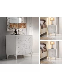 Cassettiera shabby 4 cassetti legno bianco decori 127x59x110