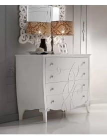 Cassettiera shabby 4 cassetti legno bianco decori 127x59x110