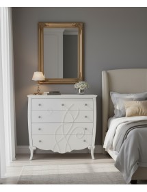 Cassettiera shabby 4 cassetti legno bianco decori 127x59x110