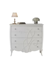 Cassettiera shabby 4 cassetti legno bianco decori 127x59x110