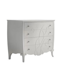 Cassettiera shabby 4 cassetti legno bianco decori 127x59x110