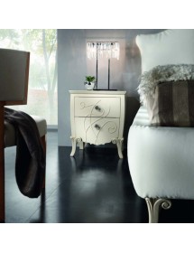 Comodino 2 cassetti shabby legno bianco decori 56x40x64