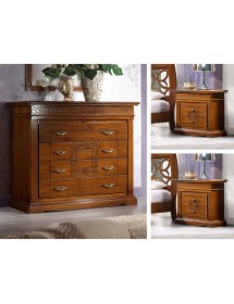 Gruppo 1 Cassettiera 2 Comodini intagliati legno noce bassano