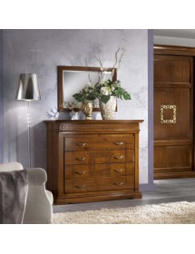 Gruppo 1 Cassettiera 2 Comodini intagliati legno noce bassano