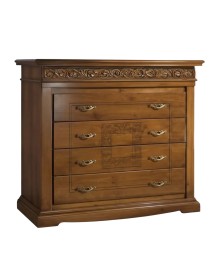 Cassettiera classica 4 cassetti intagliata legno noce bassano 127x58x109