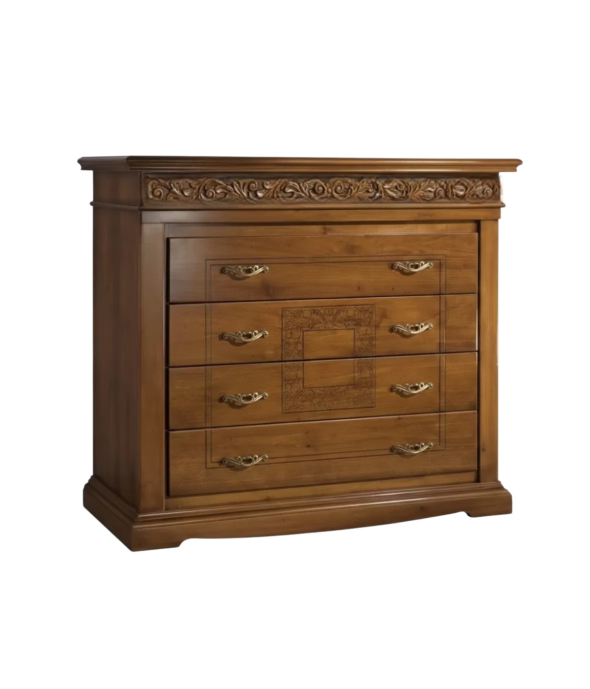 Cassettiera classica 4 cassetti intagliata legno noce bassano 127x58x109